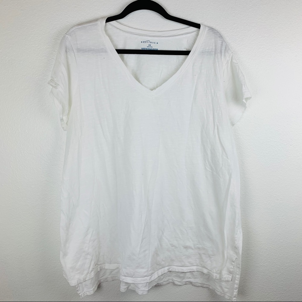 Boutique Plus Size Basic V-Neck White Tee